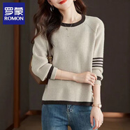 羅蒙（ROMON）圓領(lǐng)套頭毛衣女短款春秋新款內搭開(kāi)叉針織衫女打底衫小個(gè)子上衣 灰卡 L (建議120-150斤)