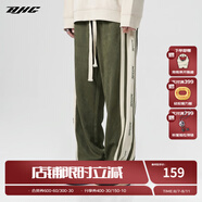 BJHG【2.0】 不計后果春秋環(huán)保麂皮絨串標拼接休閑褲子男潮流直筒長(cháng)褲 軍綠色 M (100-120斤）
