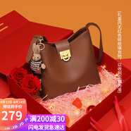viney牛皮包包女包品牌水桶包輕奢單肩斜挎包生日七夕情人節(jié)禮物送女友