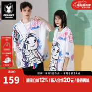 閃電潮牌（GENANX）新款特寬松蝙蝠袖閃電君印花重磅情侶T恤 白色 L