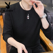 花花公子（PLAYBOY）毛衣男裝韓版修身型男裝百搭V領潮流個性秋冬裝針織打底衫秋衣服 Q512黑色 M