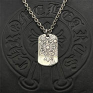 克羅心潮款泰銀復古火焰吊牌項鏈軍牌銘牌馬蹄印毛衣鏈配飾 CX074+字母鏈 50CM