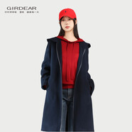 哥弟（GIRDEAR）秋冬百搭休閑連帽毛呢時(shí)尚氣質(zhì)純色拉鏈外套1400464 藏藍色 S 2碼