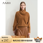 AMII2024冬新款奢柔溫暖交疊高領仿貂絨蝙蝠袖毛衣女寬松藏肉上衣 焦糖色 160/84A/M