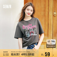 森馬（Semir）短袖t恤女中長款萌寵花上衣25夏透氣吸濕寬松套頭衫109325100005