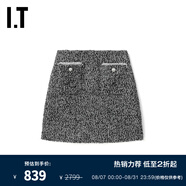 BAPY  IT 秋冬女裝雜色呢子半身裙新款復(fù)古氣質(zhì)合身A字裙短裙SK9296XL BKX/黑色 XS