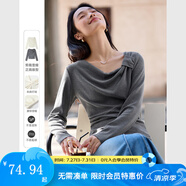 梵希蔓復(fù)古設(shè)計(jì)感打結(jié)領(lǐng)長袖T恤女2025年春季新款修身顯瘦打底衫 M9888 灰色 XL