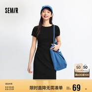 森馬（Semir）連衣裙女圓領(lǐng)收腰彈力針織裙2025夏刺繡休閑短裙辣妹109325114001