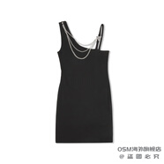 GUESS【GUESS x YUEQI QI聯(lián)名系列】女士不對稱(chēng)金屬鏈條羅紋斜肩小黑裙 JBLK-黑色 S _(100-120)