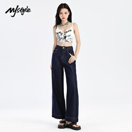 MJ STYLE萊賽爾天絲牛仔褲女夏薄款2025新款直筒褲小個(gè)子闊腿褲子 丹寧藍(lán)M