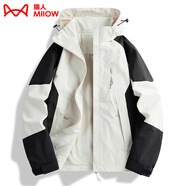 貓人（MiiOW）春秋新款男女裝chic防風(fēng)薄外套潮牌戶(hù)外短沖鋒夾克衣單層登山服 LSM1818D象牙白-女(單外套) L