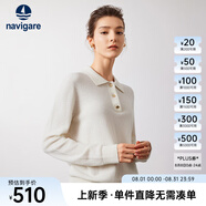 Navigare意大利小帆船毛衣女春季純綿羊毛時尚保暖打底衫女休閑通勤針織衫 科技白 XL