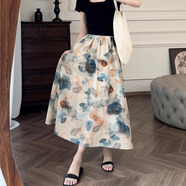 衣品元碎花連衣裙松緊帶收腰半身裙女暈染A字傘裙夏季2025新款法式氣質(zhì) 碎花 M ( 95-110斤)