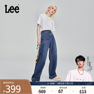 Lee【張凌赫代言】春夏中藍(lán)色水洗428懶懶褲高腰顯瘦女寬腿牛仔褲 中藍(lán)色2 28