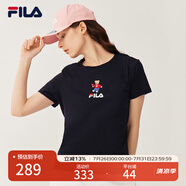 FILA斐樂官方女裝短袖T恤女夏季舒適經(jīng)典針織短袖小熊t上衣潮流時尚 傳奇藍-NV M （165/84A/M）