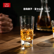 山本堂 日本進(jìn)口水杯富士山玻璃杯子家用泡茶杯威士忌酒杯水晶洋酒杯子 櫻花高款+原裝櫻花手帕 450ml