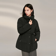 波司登七夕情人節(jié)首選商務(wù)女冬季鵝絨短款翻領(lǐng)羽絨服立領(lǐng)腰帶外套B40144 浮光褶皺黑8A97 155/80A