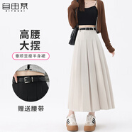 自由系灰色高腰a字百褶半身裙女2025早秋新款正裝裙子顯瘦中長款西裝裙