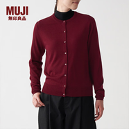 無(wú)印良品 MUJI 女式 羊毛桑蠶絲 可水洗 圓領(lǐng)開(kāi)衫 BAD01A1A 長(zhǎng)袖針織衫 紫紅色 XS