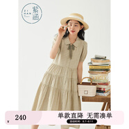 紫涵（ZIHAN）紫涵A字蛋糕裙連衣裙女夏季文藝清新短袖翻領(lǐng)單排扣裙子 小綠格 S