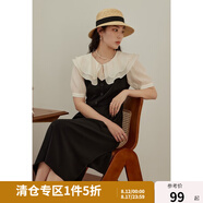 獨束大碼女裝【雙色可選】法式茶歇娃娃領(lǐng)連衣裙女夏裝微胖mm裙子 芝麻黑 M （尺碼：1） 拍前和客服確認尺碼