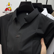 稻草人高端冰絲襯衫領(lǐng)短袖t恤男夏裝條紋保羅polo衫男半袖體恤中年衣服 黑色 M