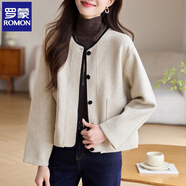 羅蒙（ROMON）2025年春秋季新款女圓領(lǐng)外套女短款小個子洋氣時尚香風(fēng)上衣秋冬裝 杏色 均碼