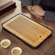 憶壺茶（YIHUTEA）茶盤托盤家用茶臺(tái)帶排水小型瀝水儲(chǔ)水實(shí)木功夫托盤泡茶具竹茶托 【蓄排兩用】大號(hào)茶盤36.5*24cm