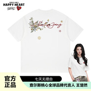 查爾斯桃心重磅美式純棉短袖T恤印花夏季花卉國(guó)潮男女同款寬松百搭 本白 M