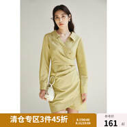 獨束大碼女裝高腰顯瘦襯衫連衣裙春裝新品通勤百搭氣質(zhì)設(shè)計感長裙 霧霾黃 4XL (尺碼：6)
