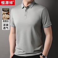 恒源祥夏季短袖T恤男含桑蠶絲翻領(lǐng)中青年半袖男士t恤夏裝涼感薄款 灰綠 XL 180/96A