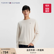 TOMMY HILFIGER【柔軟純棉】25秋冬男撞色條紋學(xué)院風(fēng)針織衫/情侶款純色毛衣 【簡(jiǎn)約合身毛衣】天幕白8P0 2XL （推薦：180-200斤）