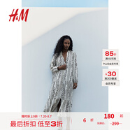 H&M女裝花卉連衣裙夏季通勤透氣印花長(zhǎng)袖燈籠袖長(zhǎng)裙連身裙1239045 奶油色/黑色花卉 M 165/96