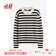 H&M女裝針織衫夏季舒適內(nèi)搭打底氣質(zhì)圓領(lǐng)修身套衫1168311 黑色/條紋 175/116