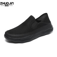 卓勁（Zhuojin）夏季網(wǎng)面透氣老人鞋中老年爸爸一腳蹬懶人鞋大碼男鞋45 46 47 48 黑色 39