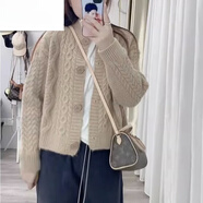 恒源祥羊·毛麻花毛衣外套女秋冬季2023新款女裝減齡百搭洋上衣針織開衫 駝色 加厚 M 建議90-100斤