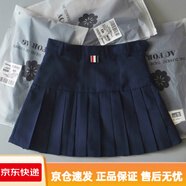 百褶裙春季新款高腰學(xué)院風(fēng)西裝料顯瘦A字裙毛呢半身裙短裙褲女 藏青色【有底褲】 XS 1碼(建議80~88斤)