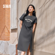 森馬（Semir）【連衣裙合輯】夏天女法式慵懶風(fēng)裙子復(fù)古學(xué)院風(fēng)針織裙雪紡碎花裙 W款休閑風(fēng)T恤裙-深灰20937 S