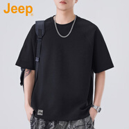 吉普（JEEP）美國正品高端運動透氣短袖T恤夏季薄款男士簡約純色半袖體恤上衣 黑色 常規(guī) 【官方正品】 XL 推薦135-150斤