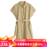 雲(yún)上生活「職人工裝裙」收腰翻領(lǐng)連衣裙夏季襯衫裙L8443X 駝色 M