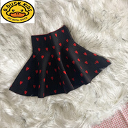 G.DUCKKIDS秋冬兒童針織半身裙百搭a字裙女童毛線百褶裙高腰寶寶蓬蓬裙短裙 黑紅愛心 100 cm