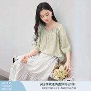 香影中袖襯衫女圓領(lǐng)2025夏裝新款慵懶泡泡袖氣質(zhì)淑女寬松藍(lán)色上衣 淺綠 XL 170/92A/125-140斤