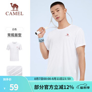 駱駝（CAMEL）運(yùn)動(dòng)T恤透氣健身衣跑步體恤寬松速干衣短袖上衣夏 J0S2V6925，白色，男 3XL (195)