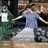 茵曼（INMAN）【商場同款】法式格子襯衫2025夏季女裝新款短袖娃娃衫襯衣 藏青 L