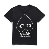 HEYPLAY日系潮牌T恤桃心男女裝純棉圓領(lǐng)愛心短袖字母倒線心情侶款 黑色 S