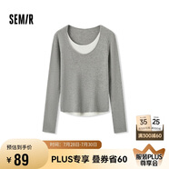 森馬毛衣女拼色假兩件毛衫修身春秋圓領(lǐng)套頭衫顯瘦109524107002