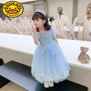 G.duck4歲女童連衣裙愛(ài)沙公主裙兒童夏裝新款女孩短袖冰雪奇緣艾莎裙子 藍色愛(ài)莎裙【披風(fēng)】 120 建議110-120cm