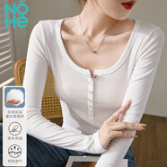 NOME紐扣低圓領(lǐng)長(zhǎng)袖t恤女修身正肩內(nèi)搭打底衫上衣女 白色 M