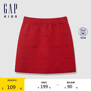 GAP【大小童同款】女童秋冬款新年紅滿印毛線半身裙668794