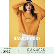 Basic House/百家好橘子刺繡圓領(lǐng)毛衣插肩袖套頭加厚針織上衣秋冬 黃色 M